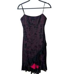 City Triangles Black Red Y2K Vintage Chiffon Overlay Burnout Asymmetric Dress M